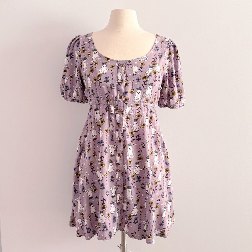 Thorn & Fable ghosts and sunflowers dress with elastic waist size Medium